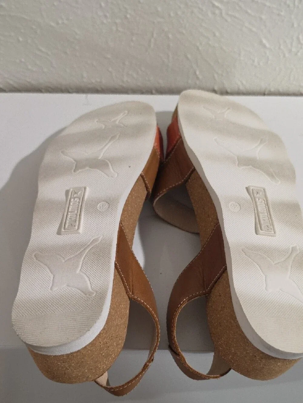 PIKOLINOS Tan and Coral Wedge Sandals